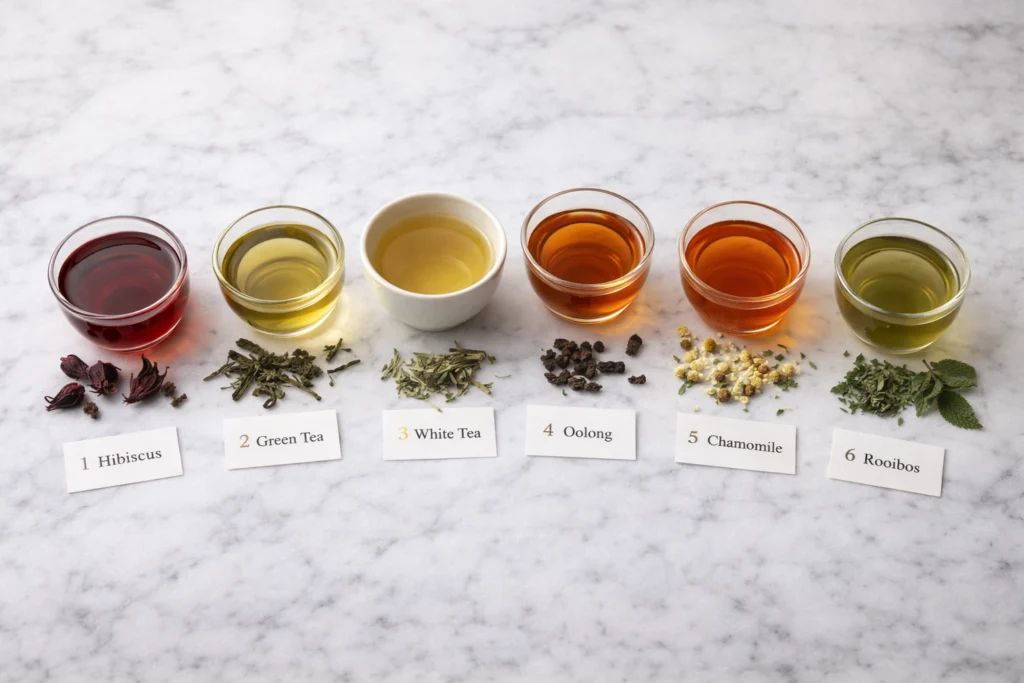 Seven herbal teas ranked for psoriasis relief including hibiscus green tea and chamomile
