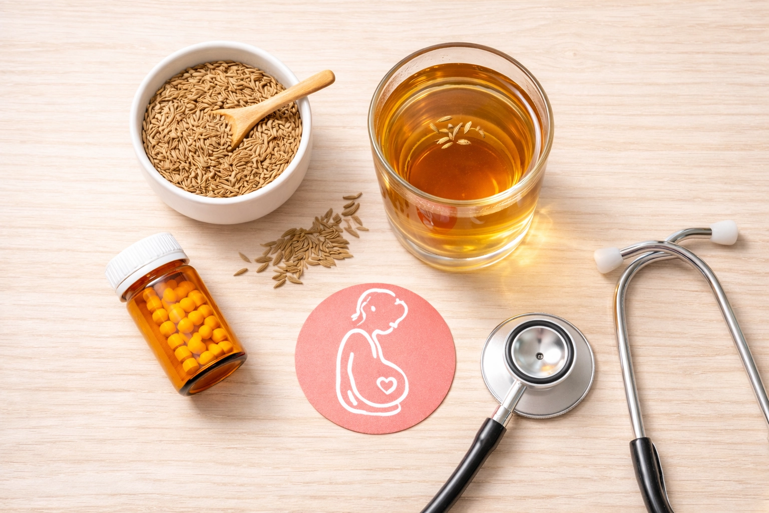 Cumin water with medical items indicating who should avoid or be careful with cumin water