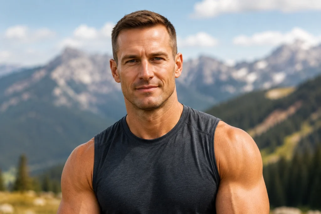 muscular white man looking at camera showing shilajit benefits for energy and testosterone