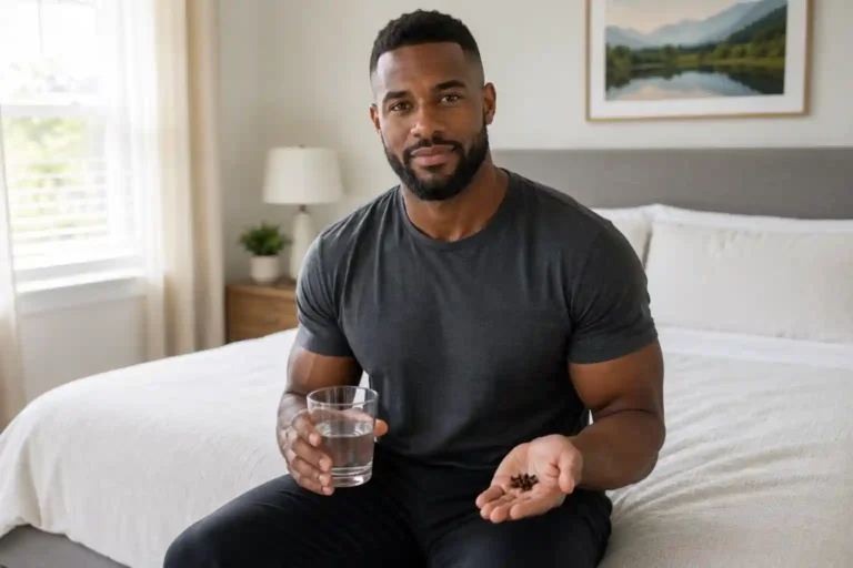 Confident man holding cloves to prepare tea for men's health benefits
